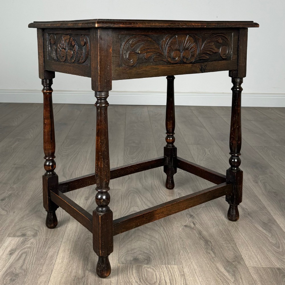 Antique 19th Century Carved Oak Side Table  View IV