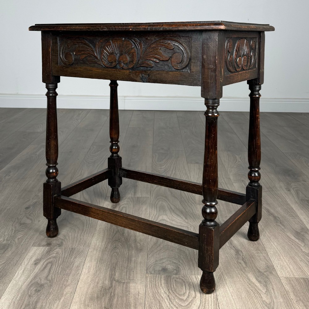 Antique 19th Century Carved Oak Side Table  View VI