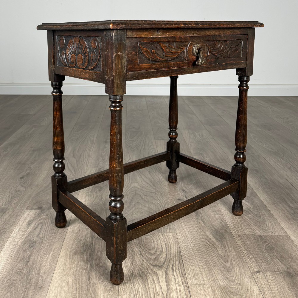 Antique 19th Century Carved Oak Side Table  View VIII