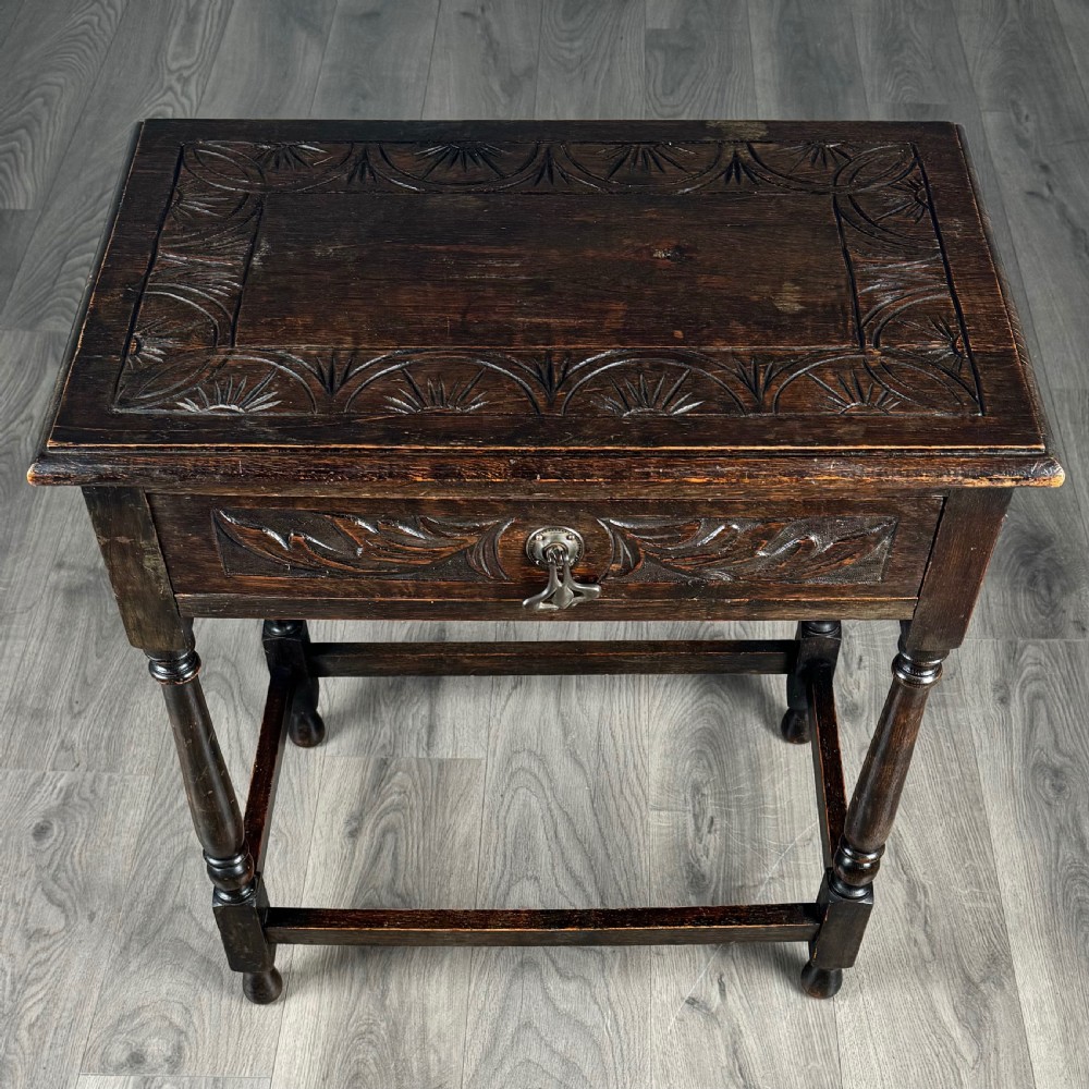Antique 19th Century Carved Oak Side Table  View IX