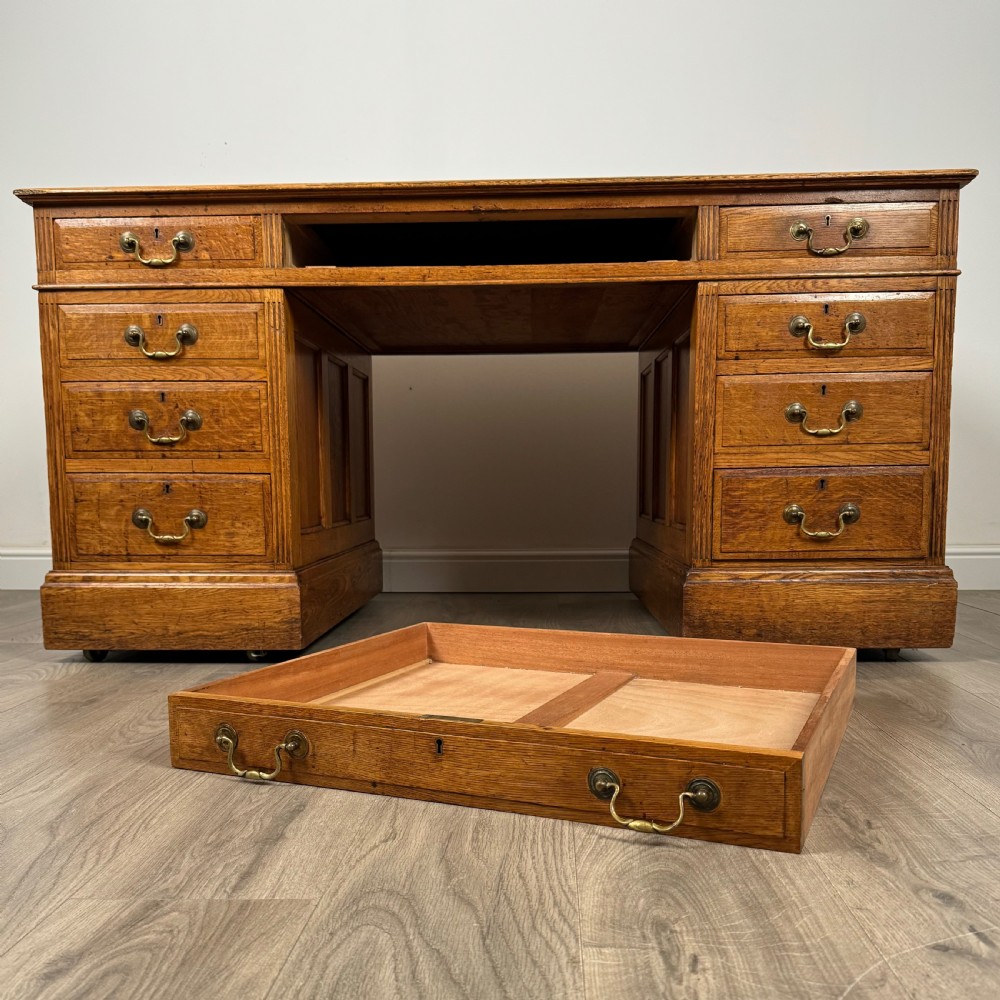 Antique 19th Century Golden Oak Pedestal Desk Of The Finest Quality 
 View X