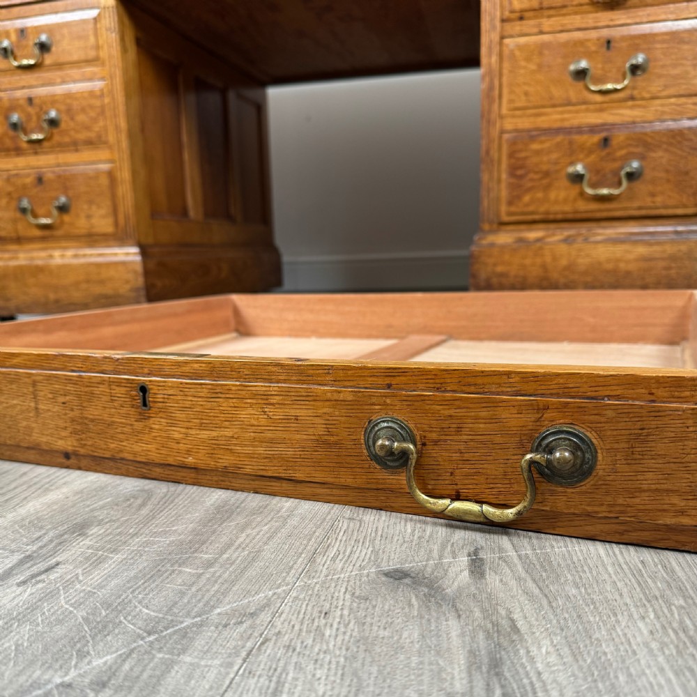  Antique 19th Century Golden Oak Pedestal Desk Of The Finest Quality 
 View XI