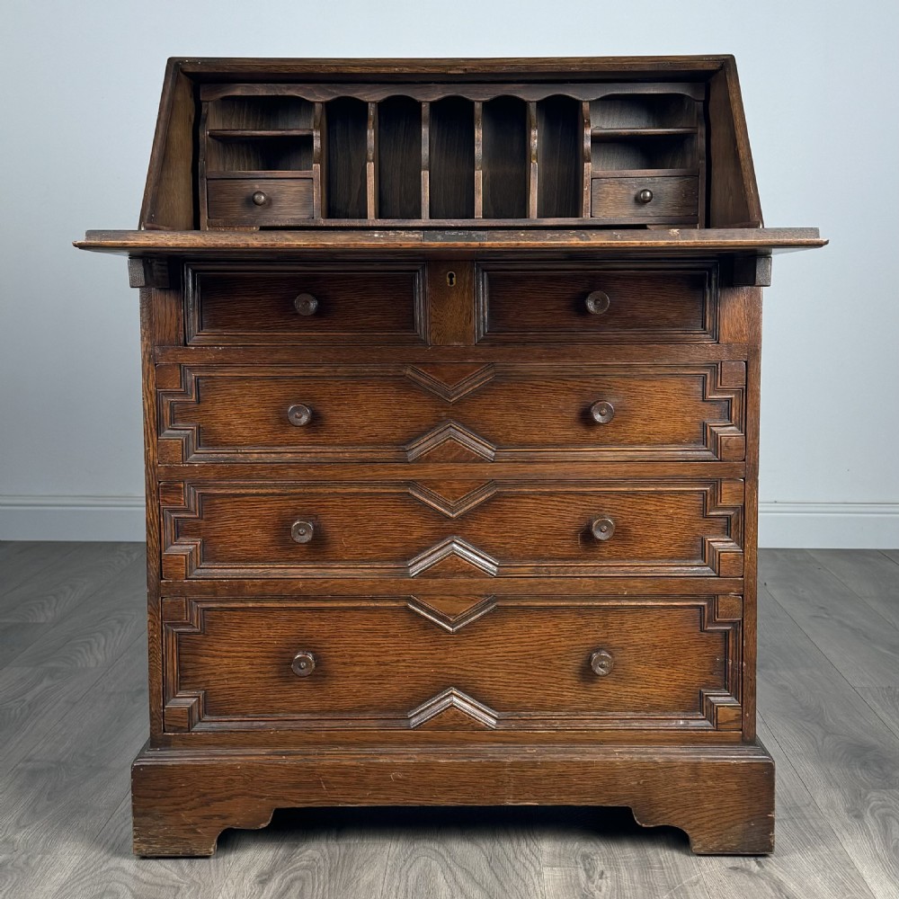 Antique 20th Century Jacobean Style Bureau In Oak  View II