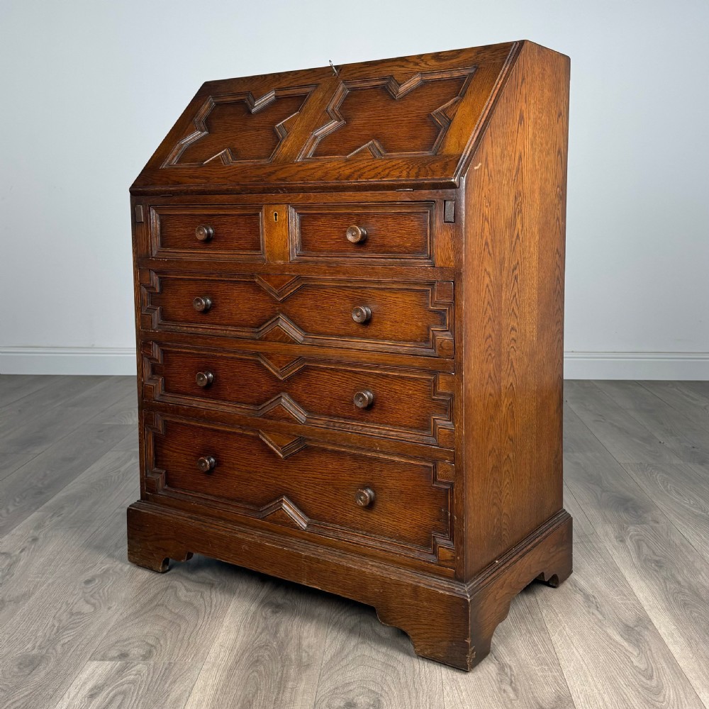 Antique 20th Century Jacobean Style Bureau In Oak  View III
