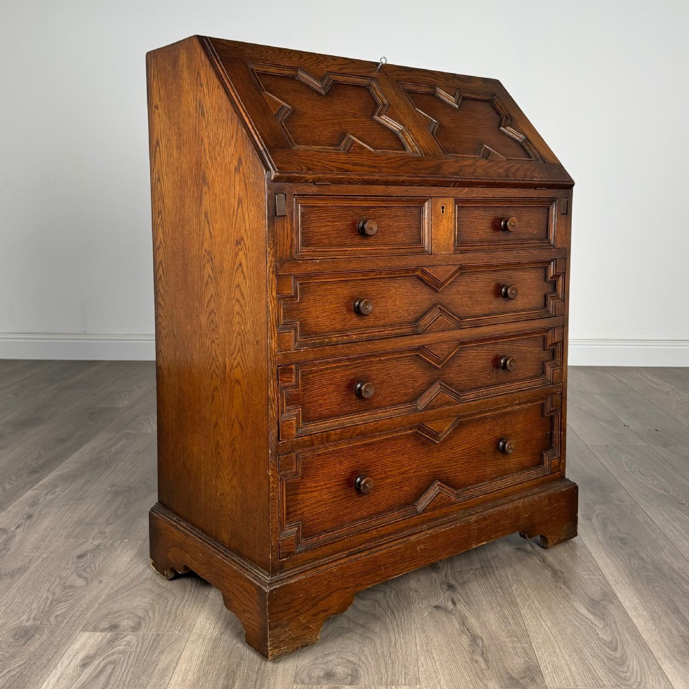 Antique 20th Century Jacobean Style Bureau In Oak  View IX