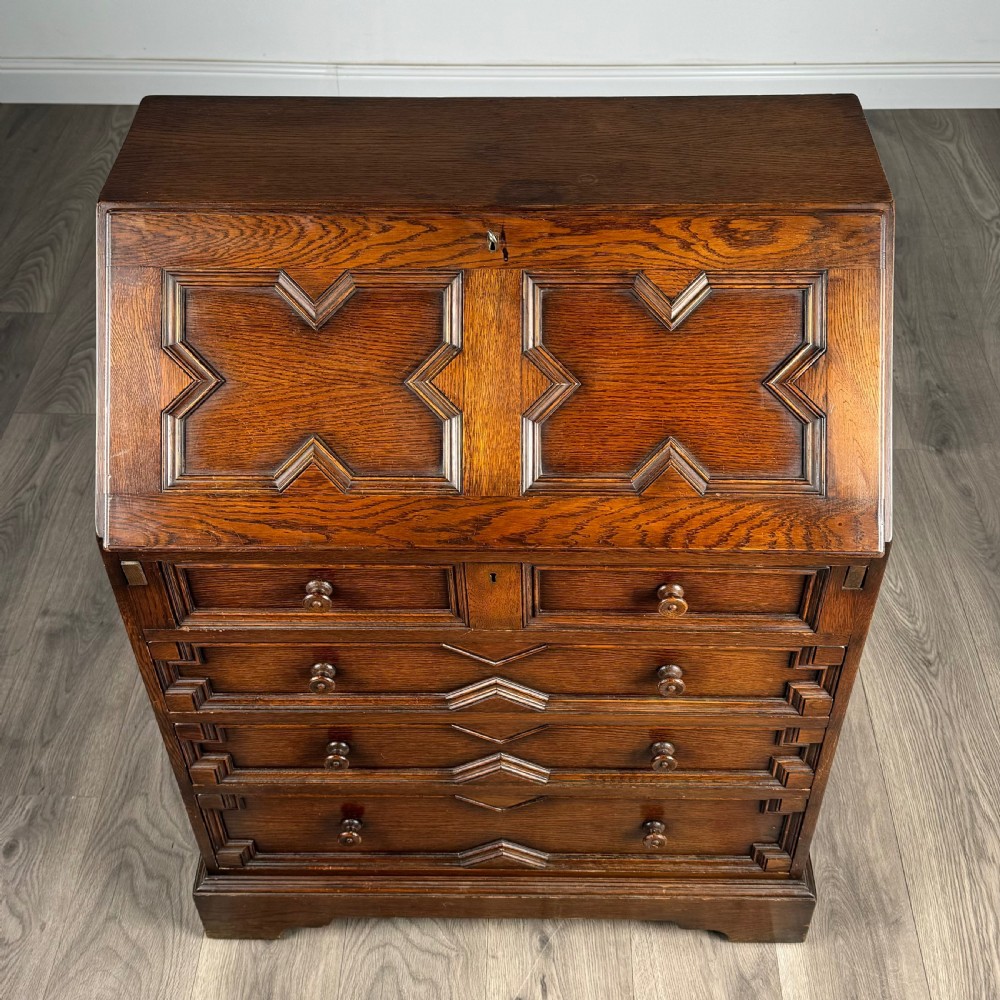 Antique 20th Century Jacobean Style Bureau In Oak  View X