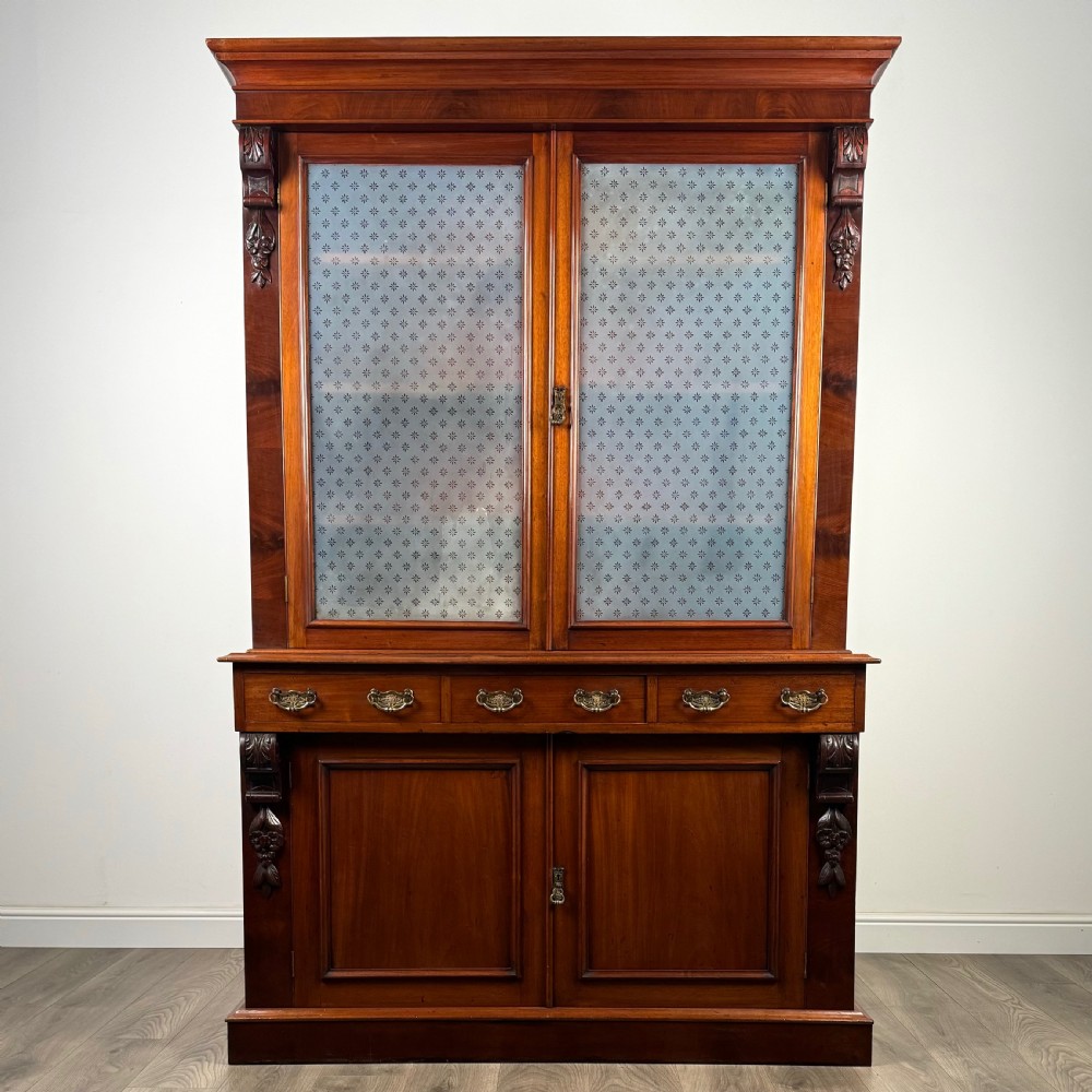  Antique 19th Century Bookcase On Cupboard In Mahogany 