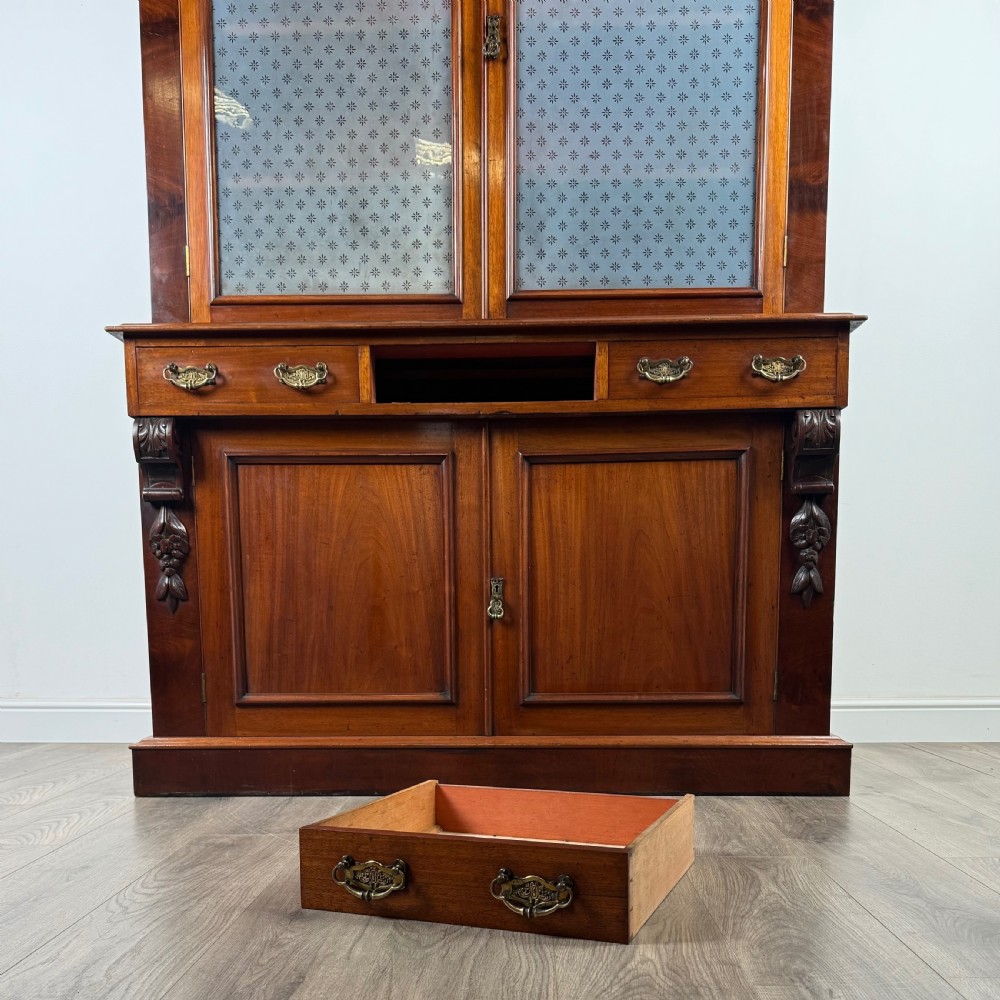  Antique 19th Century Bookcase On Cupboard In Mahogany  View XI