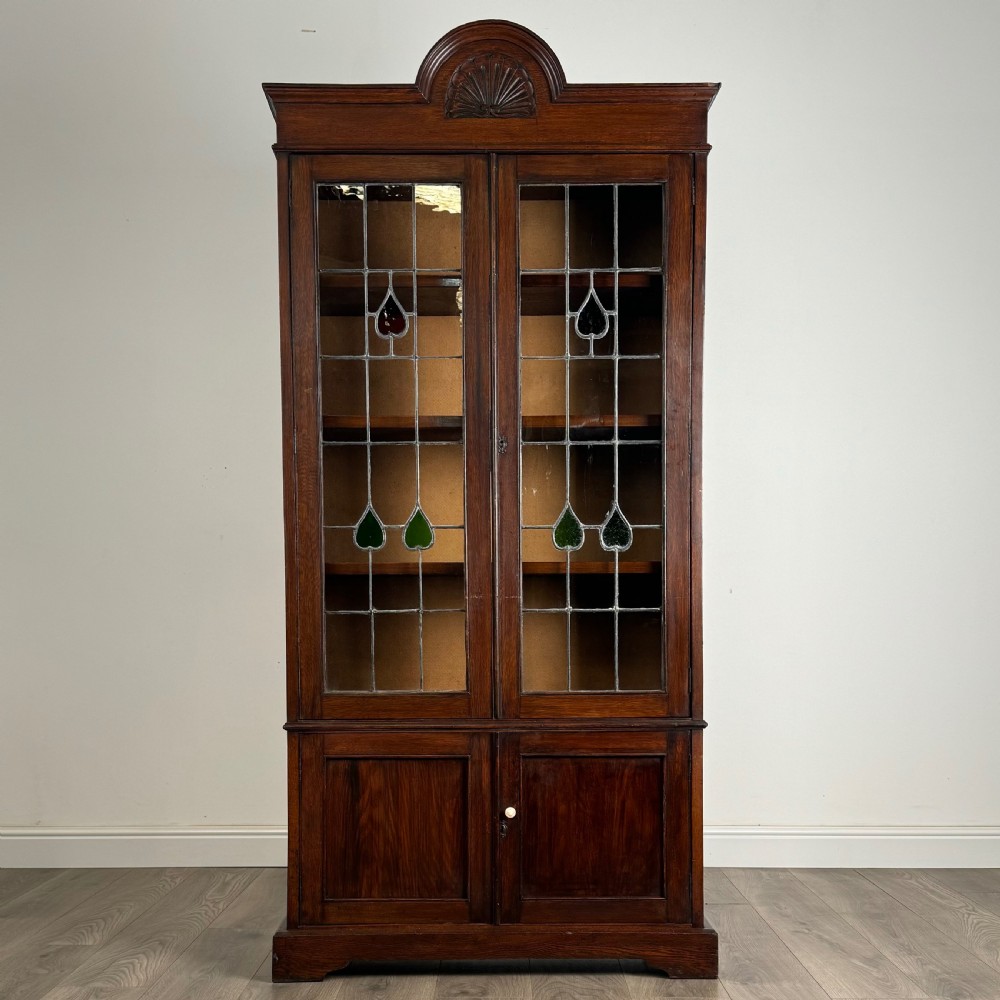 Antique 20th Century Art Nouveau Style Display Cabinet In Oak 