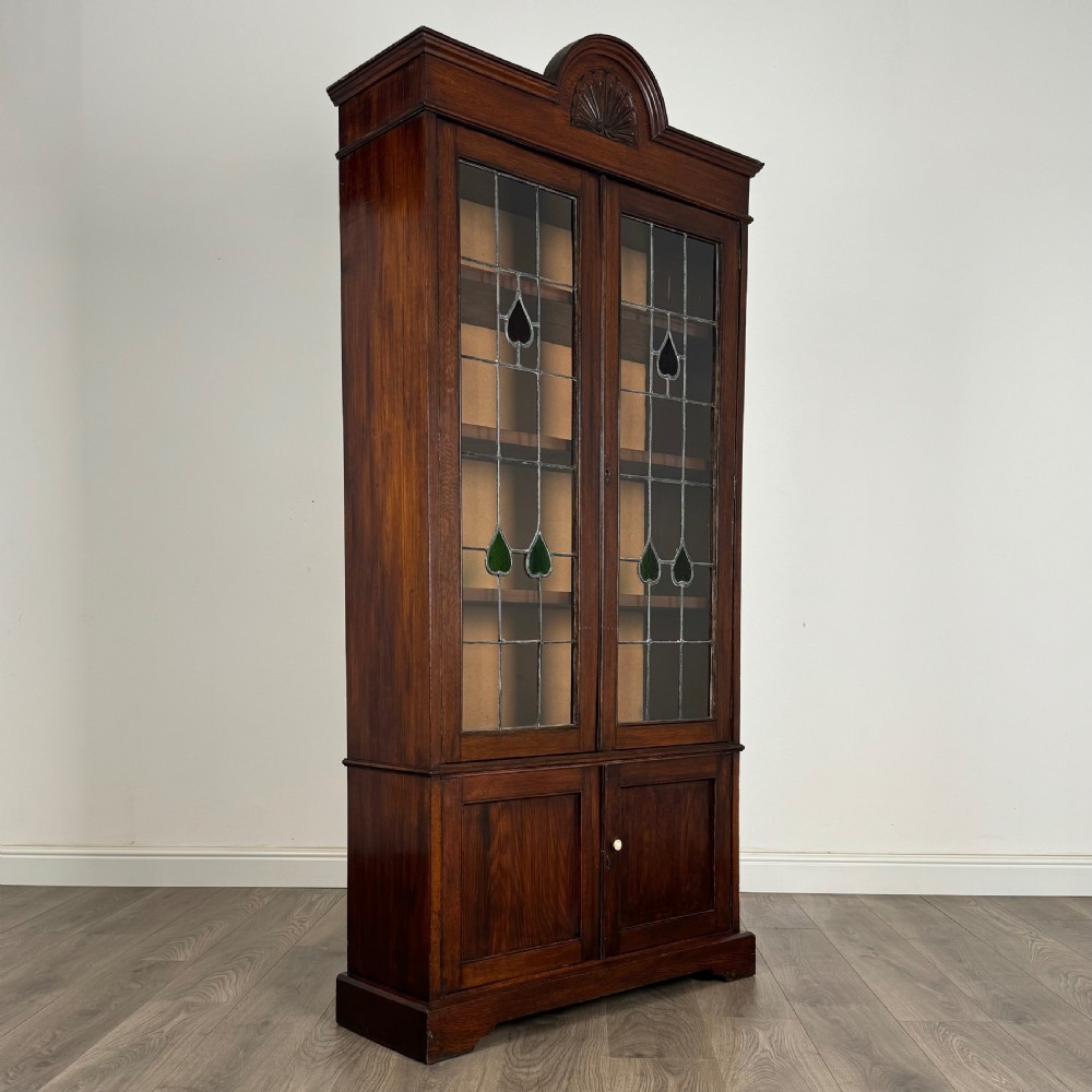 Antique 20th Century Art Nouveau Style Display Cabinet In Oak  View IX