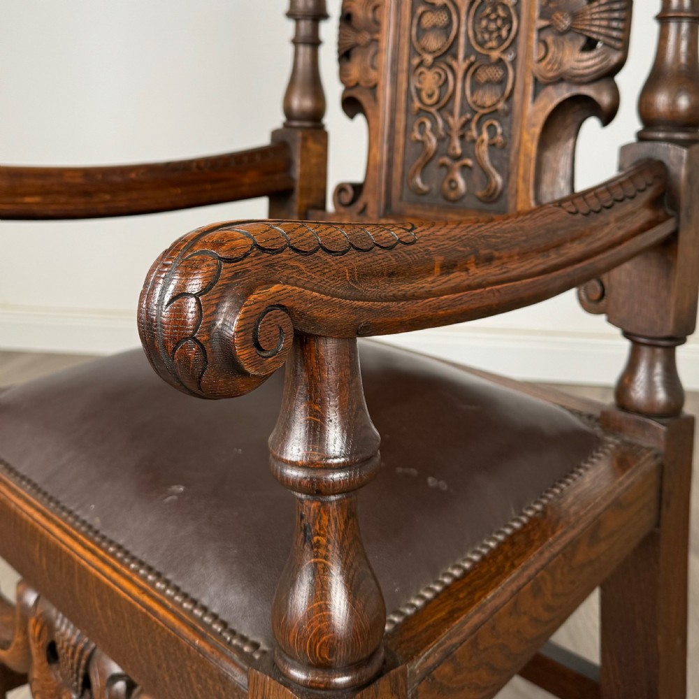 Antique 20th Century Pair Of Fine Quality Armchairs In Oak 
 View XI