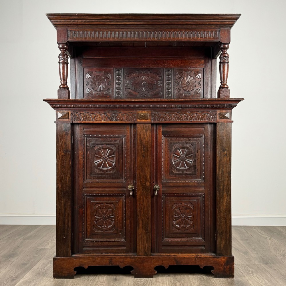  Antique 20th Century Carved Oak Cupboard 
