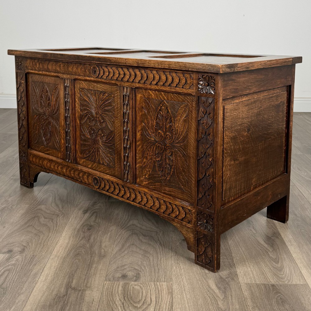  Antique 20th Century Carved Blanket Box In Oak 
 View II