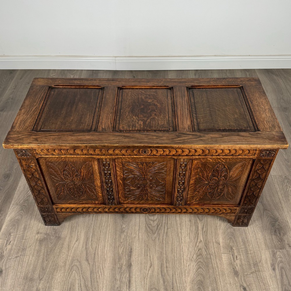  Antique 20th Century Carved Blanket Box In Oak 
 View IX