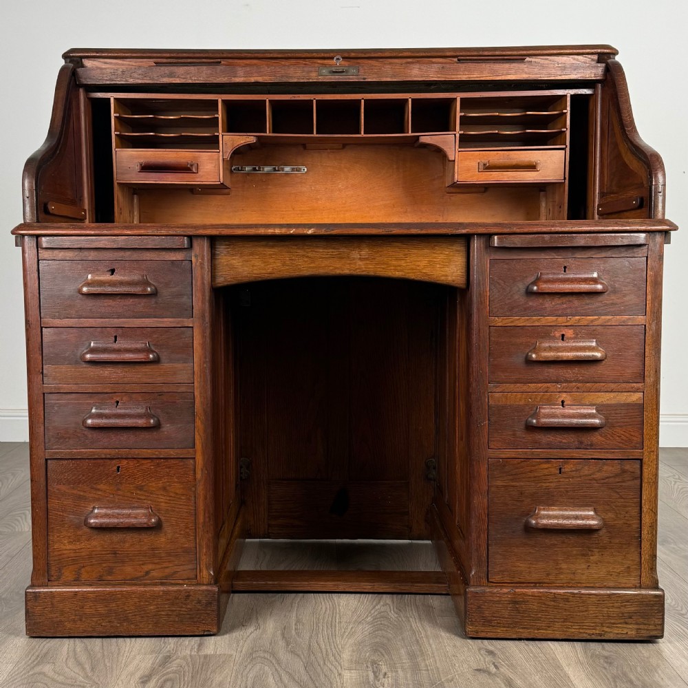  Antique 20th Century Roll Top Desk In Oak  View II