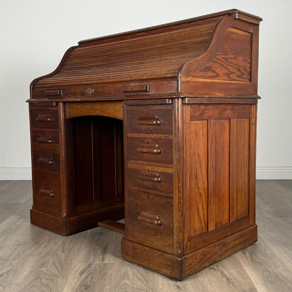  Antique 20th Century Roll Top Desk In Oak  View III