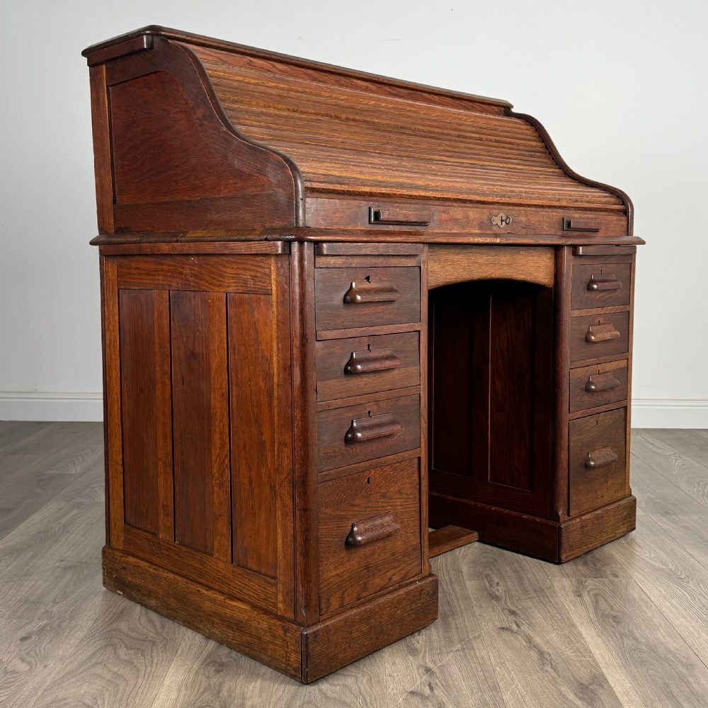  Antique 20th Century Roll Top Desk In Oak  View IX