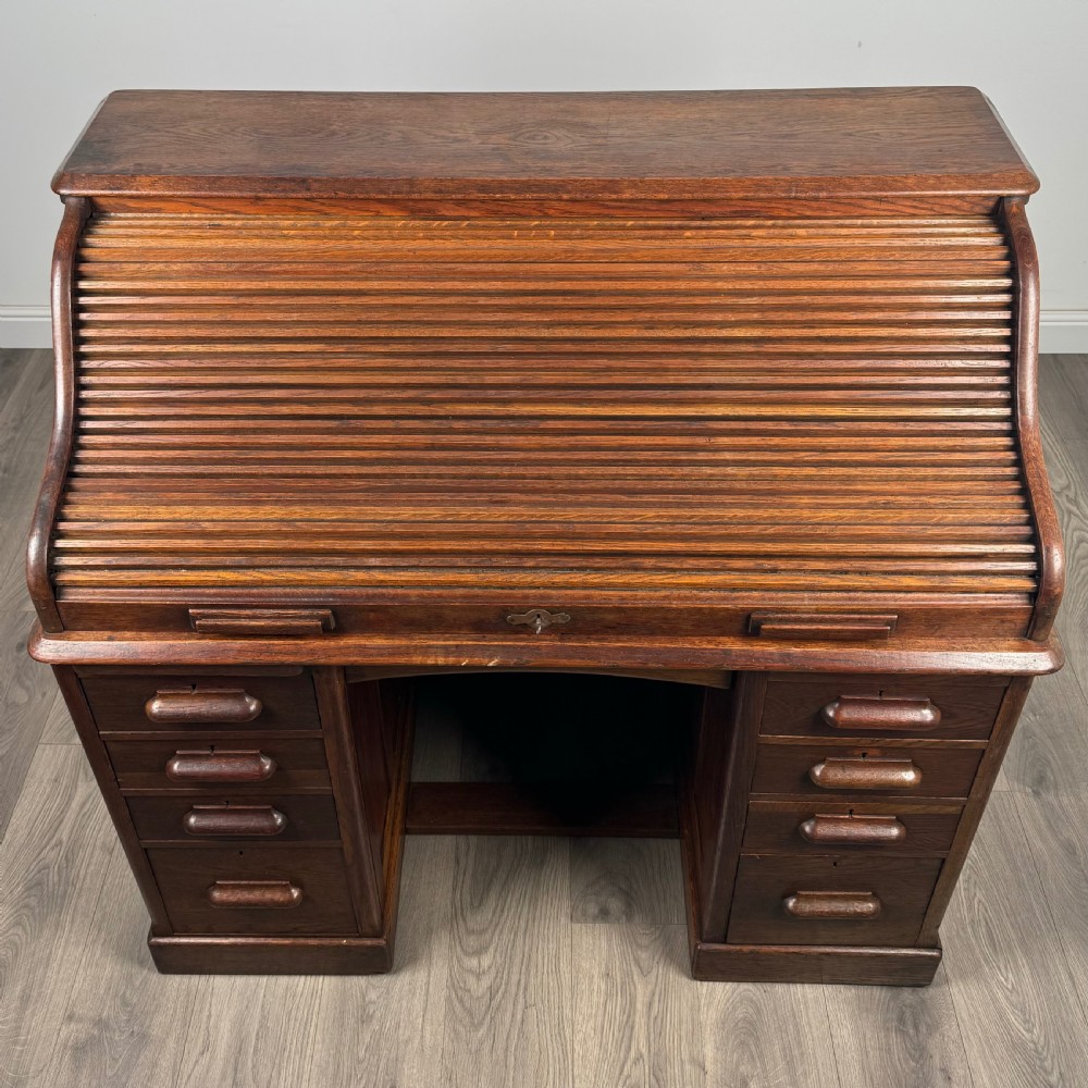  Antique 20th Century Roll Top Desk In Oak  View X