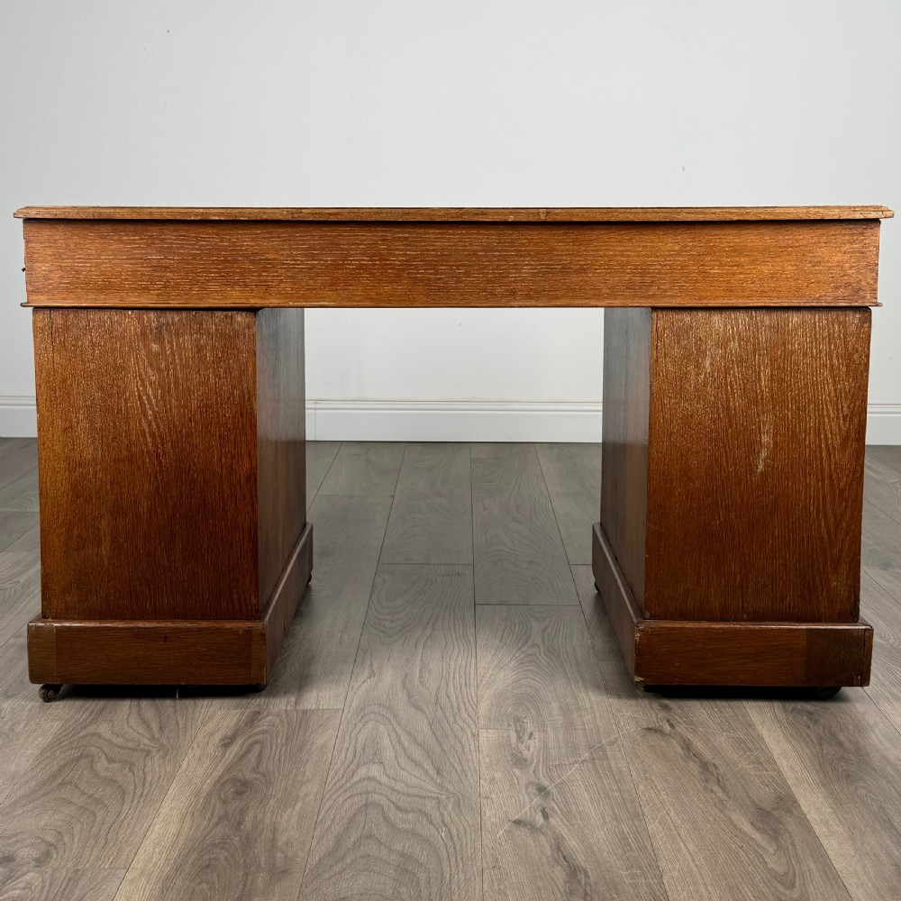  Antique 19th Century Pedestal Desk In Oak View VII