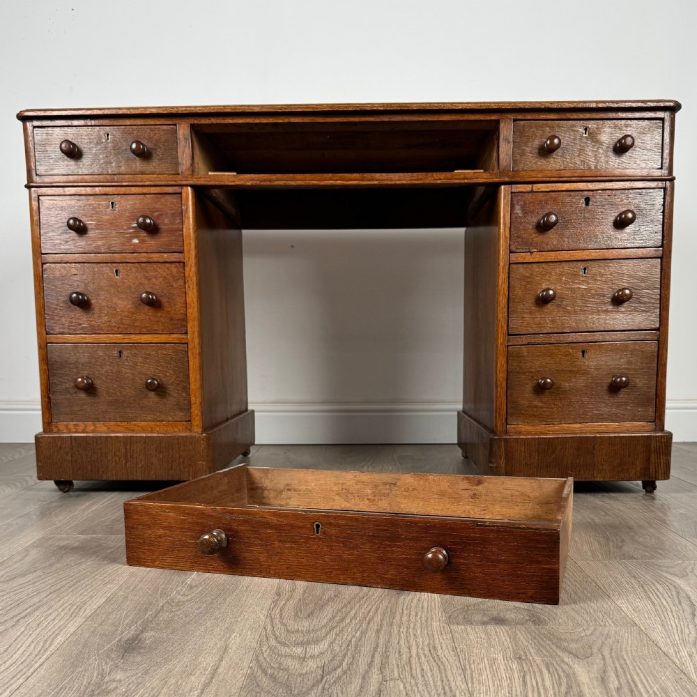  Antique 19th Century Pedestal Desk In Oak View XI
