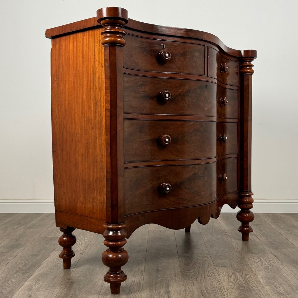  Antique 19th Century Rare Serpentine Chest Of Drawers In Mahogany  View X