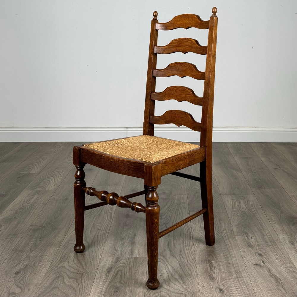 Antique 20th Century Set Of 6 Ladder Back Dining Chairs In Oak  View II