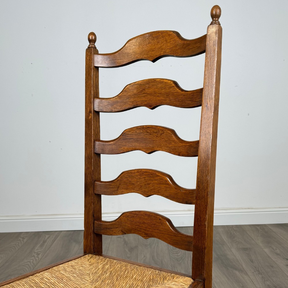 Antique 20th Century Set Of 6 Ladder Back Dining Chairs In Oak  View IV