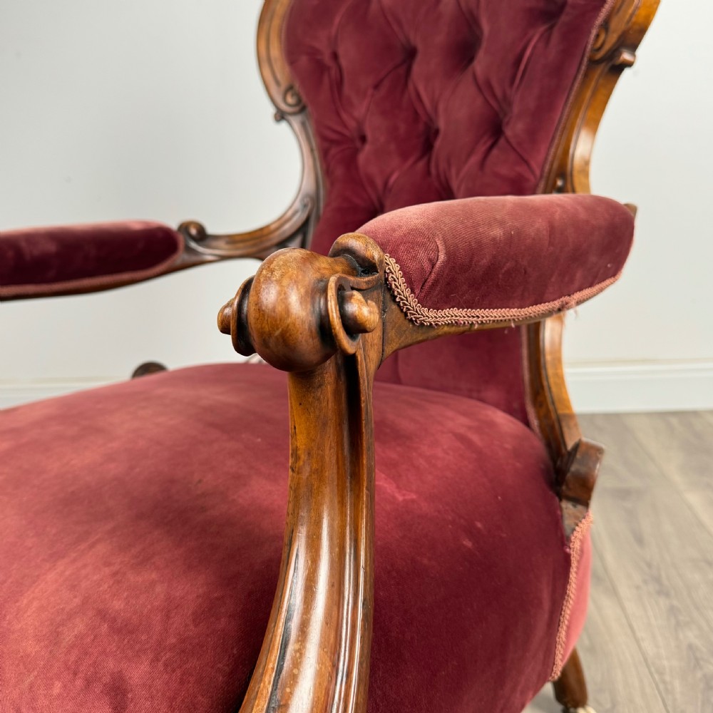 Antique 19th Century Open Armchair In Walnut  View IX