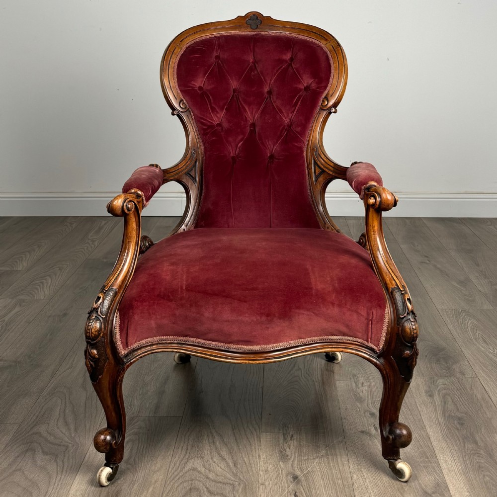 Antique 19th Century Open Armchair In Walnut  View X