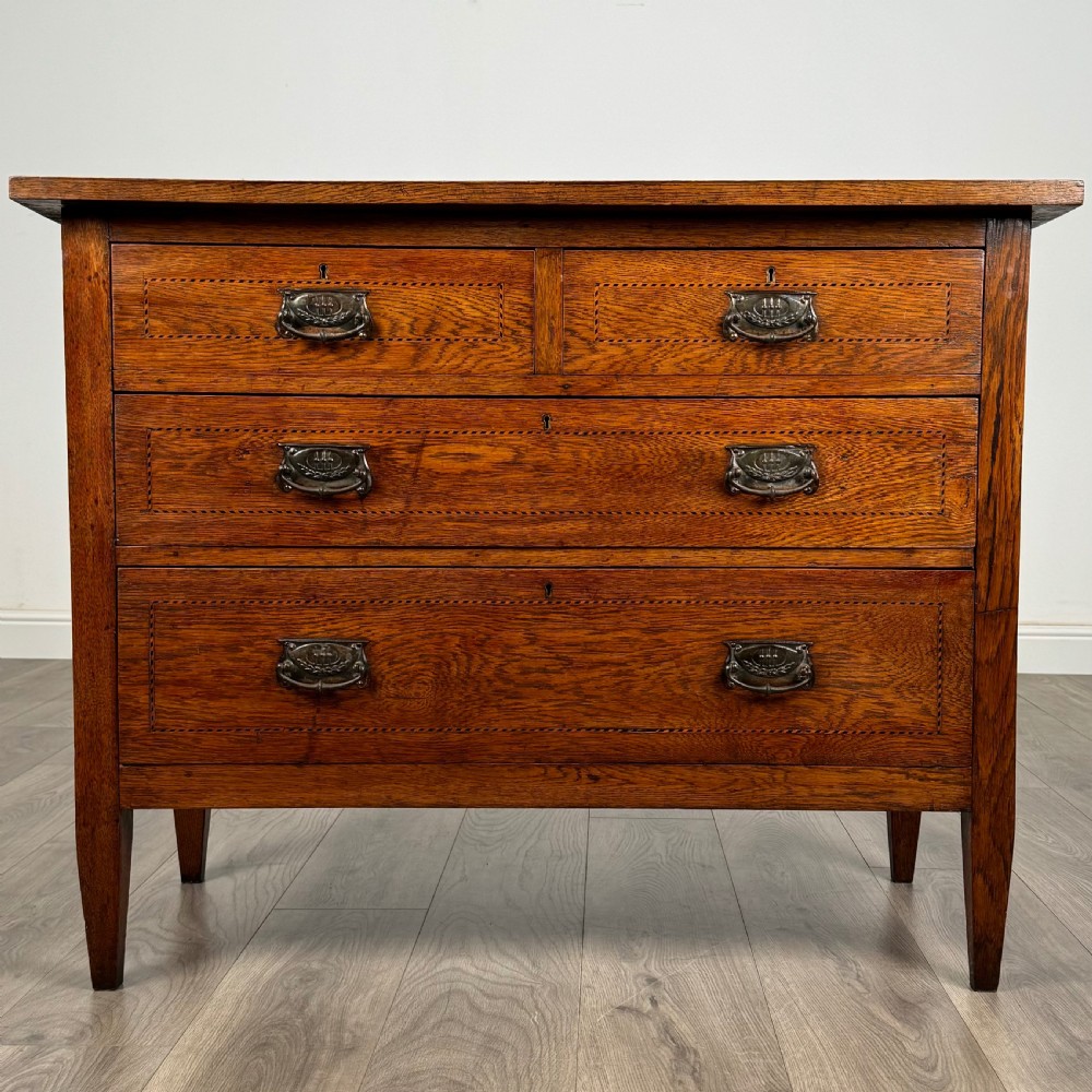 Antique 20th Century Inlaid Chest Of Drawers In Oak 
