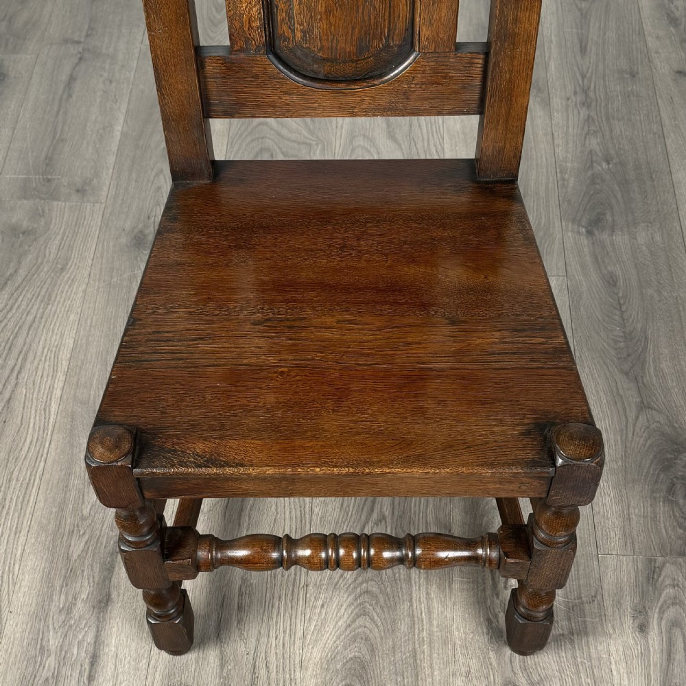 Antique 20th Century Set Of 8 Tudor Style Dining Chairs In Oak  View V