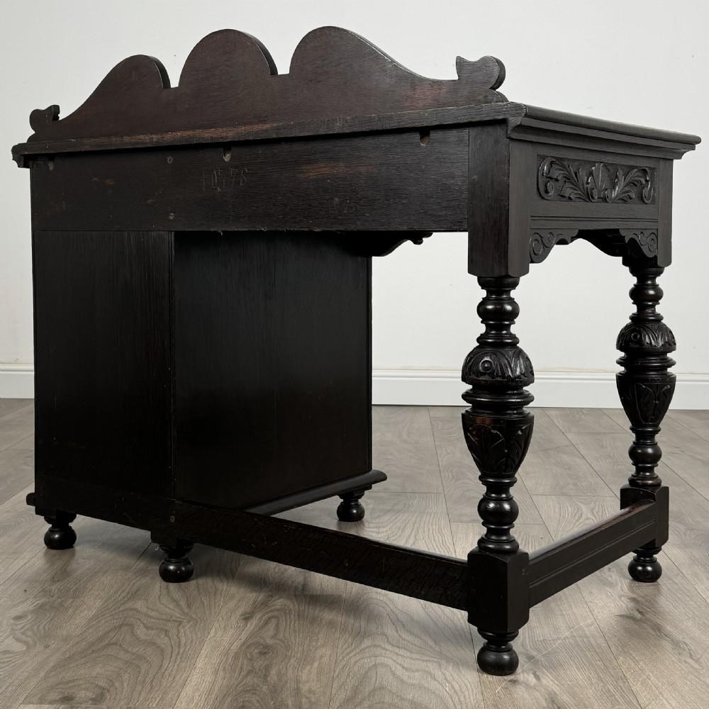 Antique 19th Century Heavily Carved Oak Single Pedestal Desk 
 View II