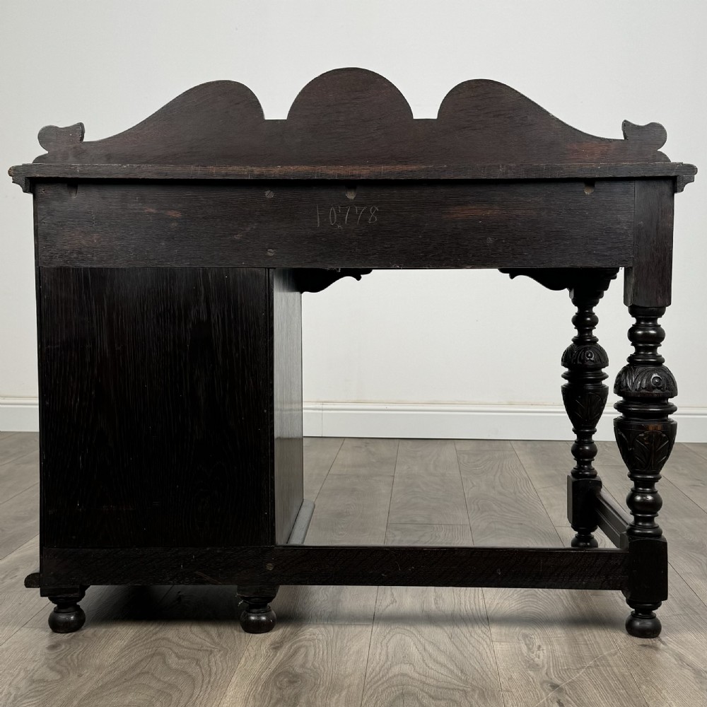 Antique 19th Century Heavily Carved Oak Single Pedestal Desk 
 View IV