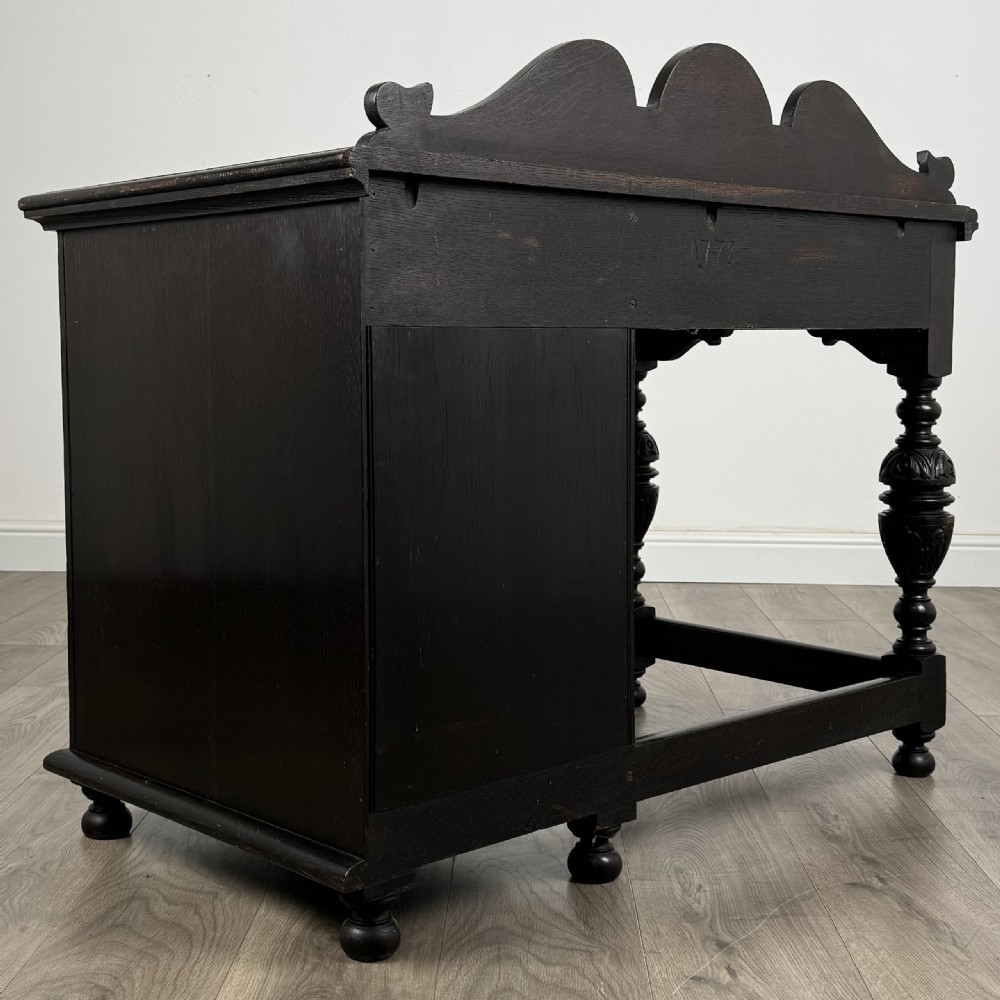 Antique 19th Century Heavily Carved Oak Single Pedestal Desk 
 View VI