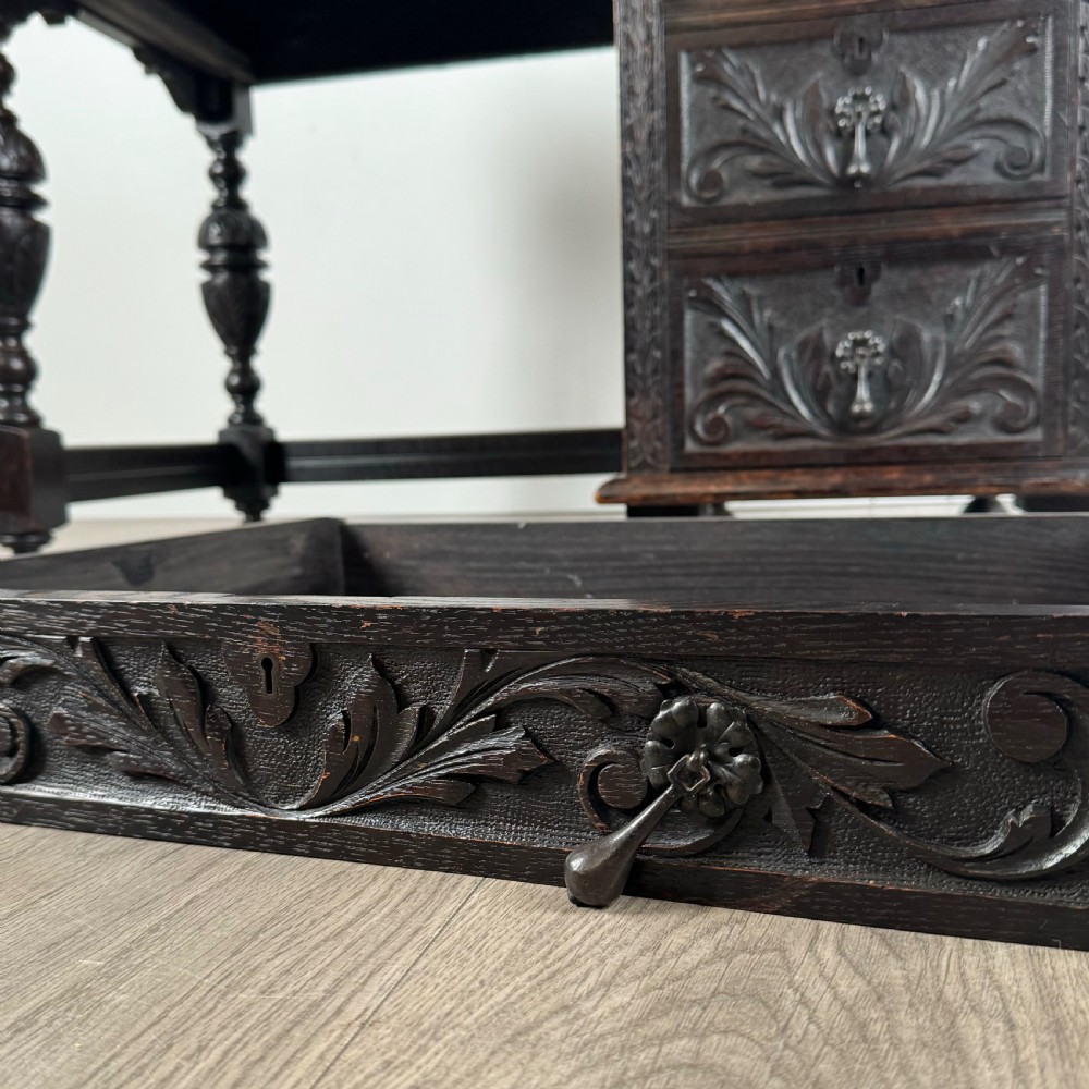 Antique 19th Century Heavily Carved Oak Single Pedestal Desk 
 View XI