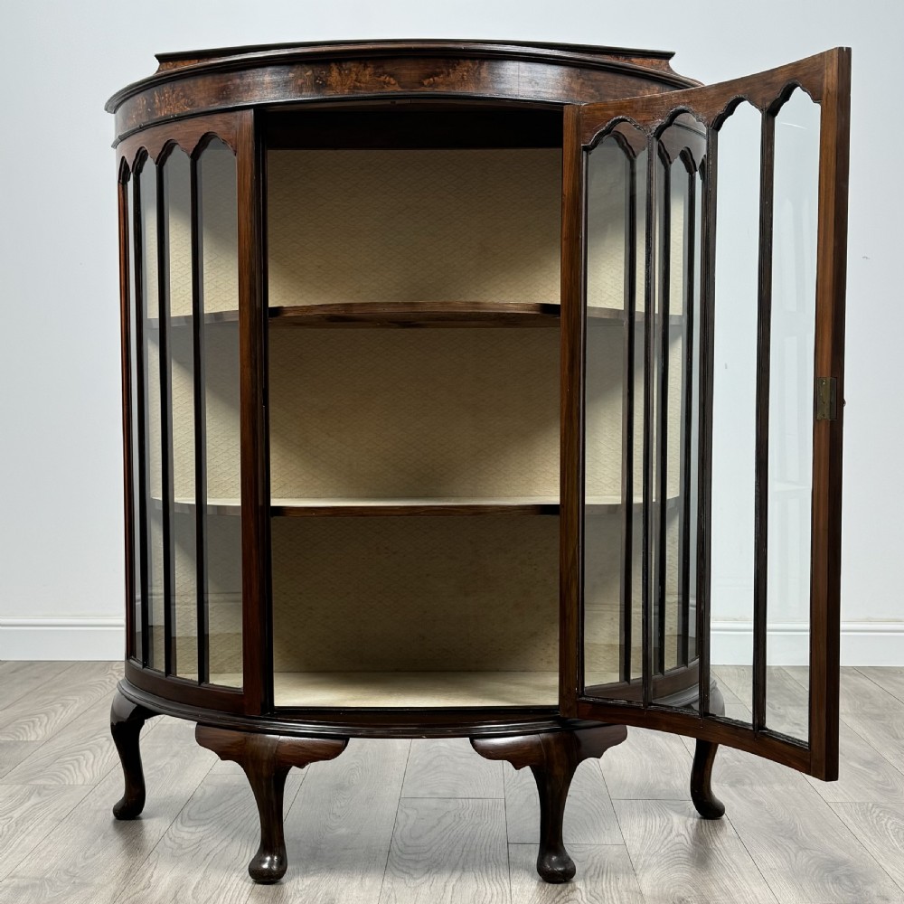 Antique 20th Century Bow Fronted Display Cabinet In Walnut 
 View II
