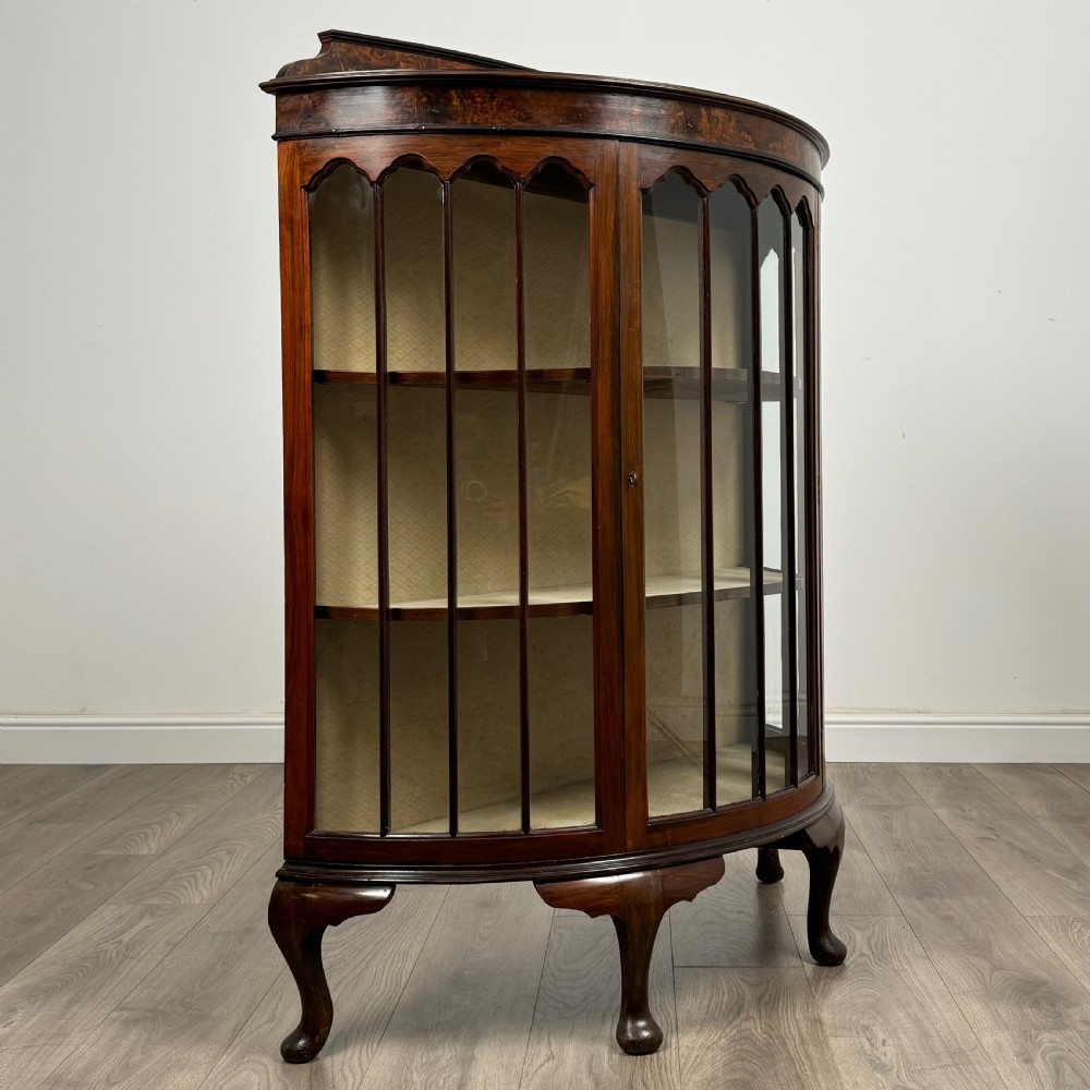 Antique 20th Century Bow Fronted Display Cabinet In Walnut 
 View X
