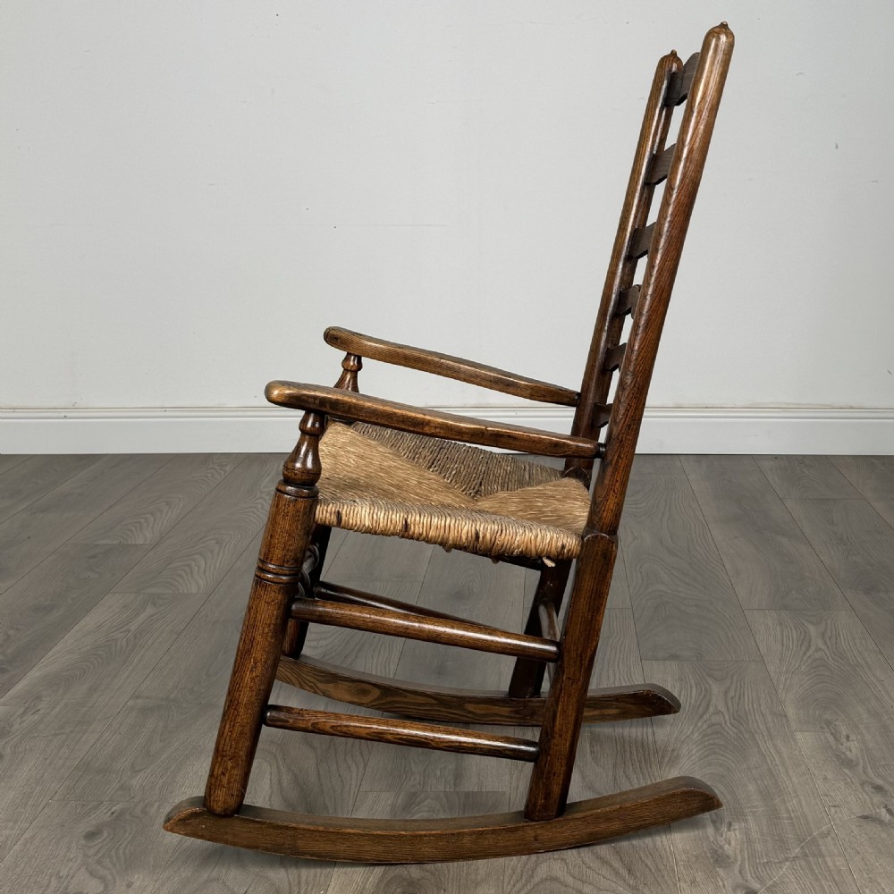 Antique 18th Century Ladder Back Rocking Chair In Oak 
 View II