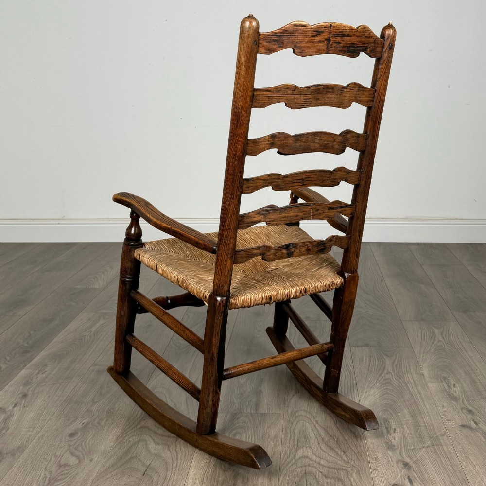 Antique 18th Century Ladder Back Rocking Chair In Oak 
 View III
