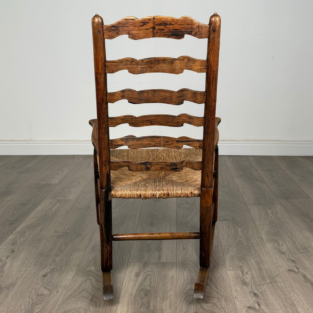 Antique 18th Century Ladder Back Rocking Chair In Oak 
 View IV