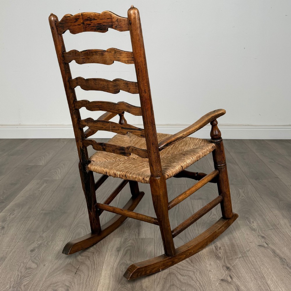 Antique 18th Century Ladder Back Rocking Chair In Oak 
 View V