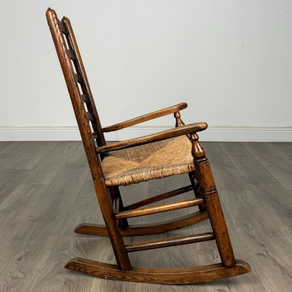 Antique 18th Century Ladder Back Rocking Chair In Oak 
 View VI