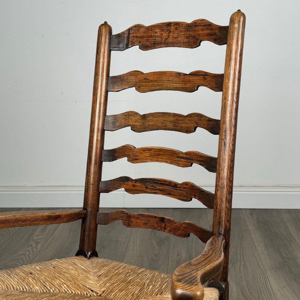 Antique 18th Century Ladder Back Rocking Chair In Oak 
 View IX