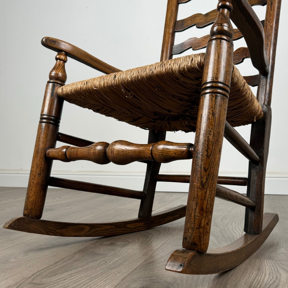 Antique 18th Century Ladder Back Rocking Chair In Oak 
 View X