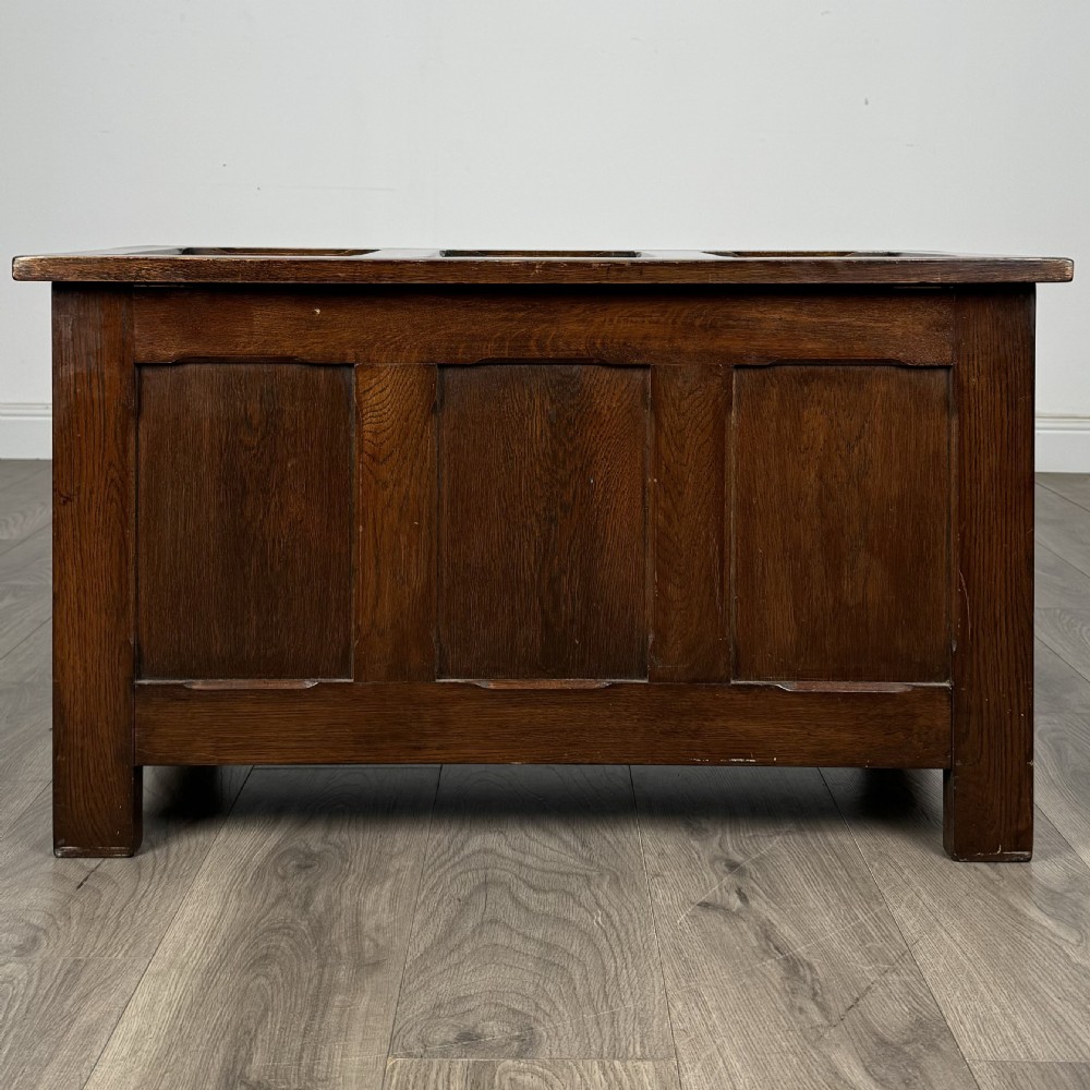 Antique 20th Century Linenfold Blanket Box In Oak  View IV