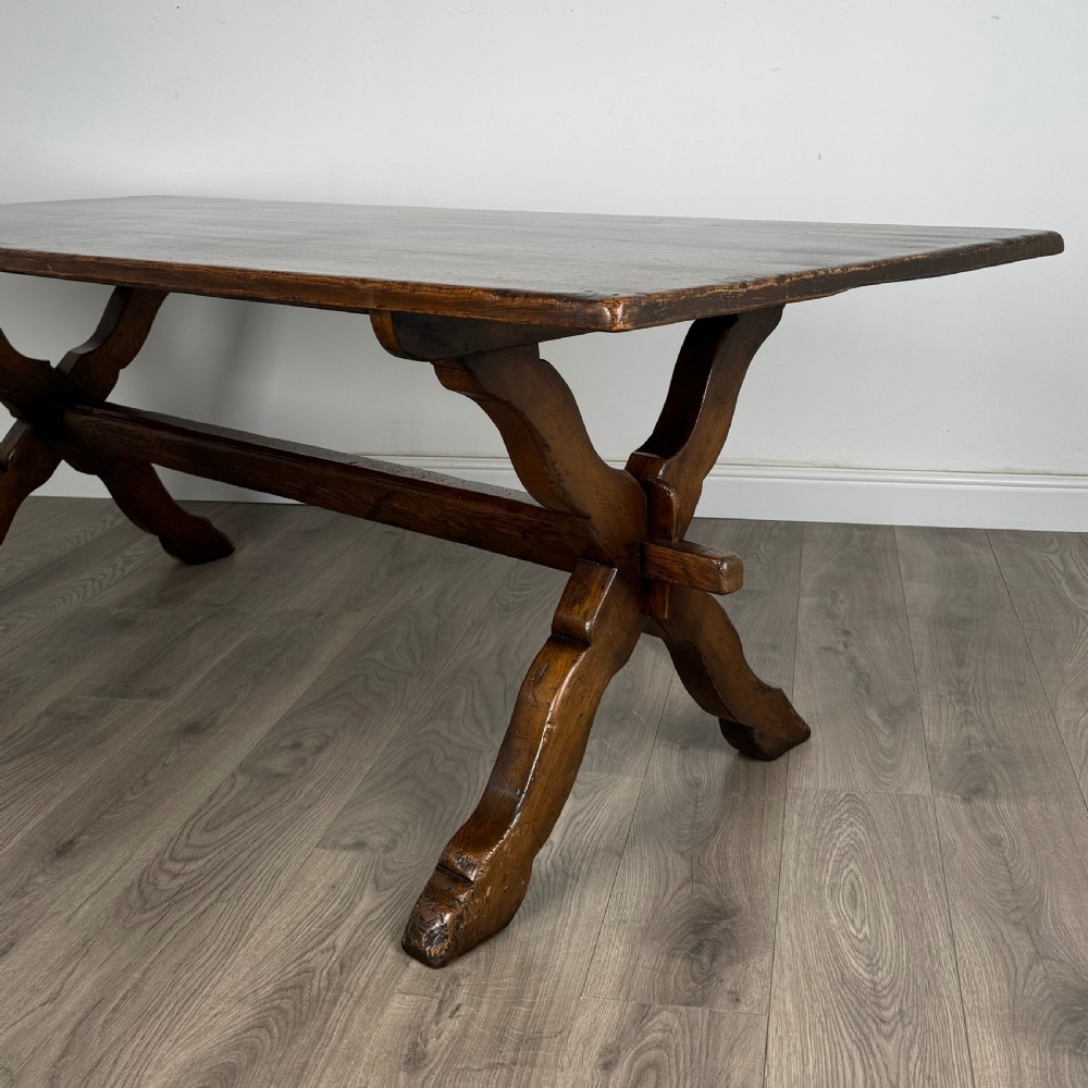 Antique 20th Century Refractory Style Dining Table In Solid Oak 
 View V