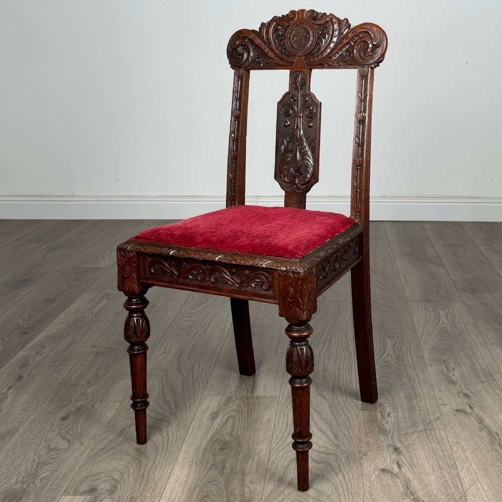 Antique Late 19th Century Set Of 6 Carved Oak Dining Chairs 
 View II