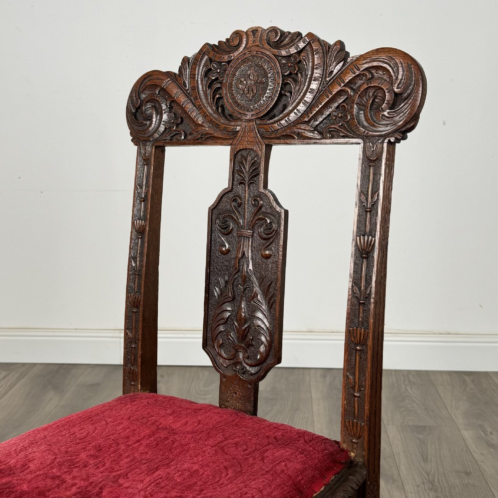 Antique Late 19th Century Set Of 6 Carved Oak Dining Chairs 
 View IV