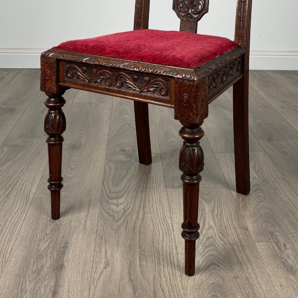 Antique Late 19th Century Set Of 6 Carved Oak Dining Chairs 
 View VI