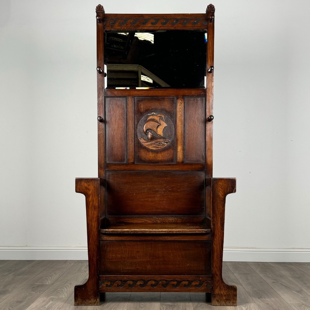Antique 20th Century Carved Oak Hall Stand 